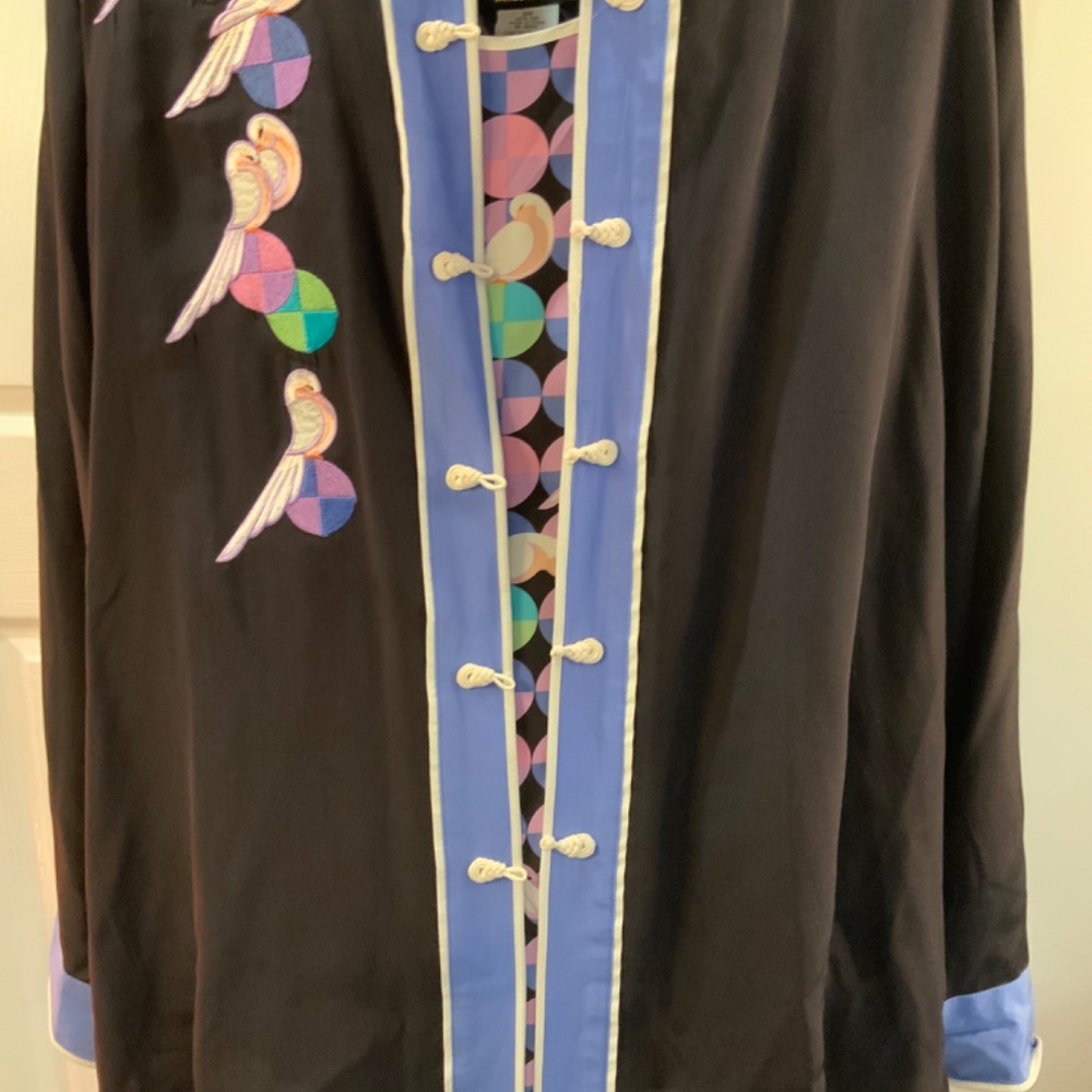 Bob Mackie Black and Blue Blouse with Multicolor Accents - Picture 4 of 12